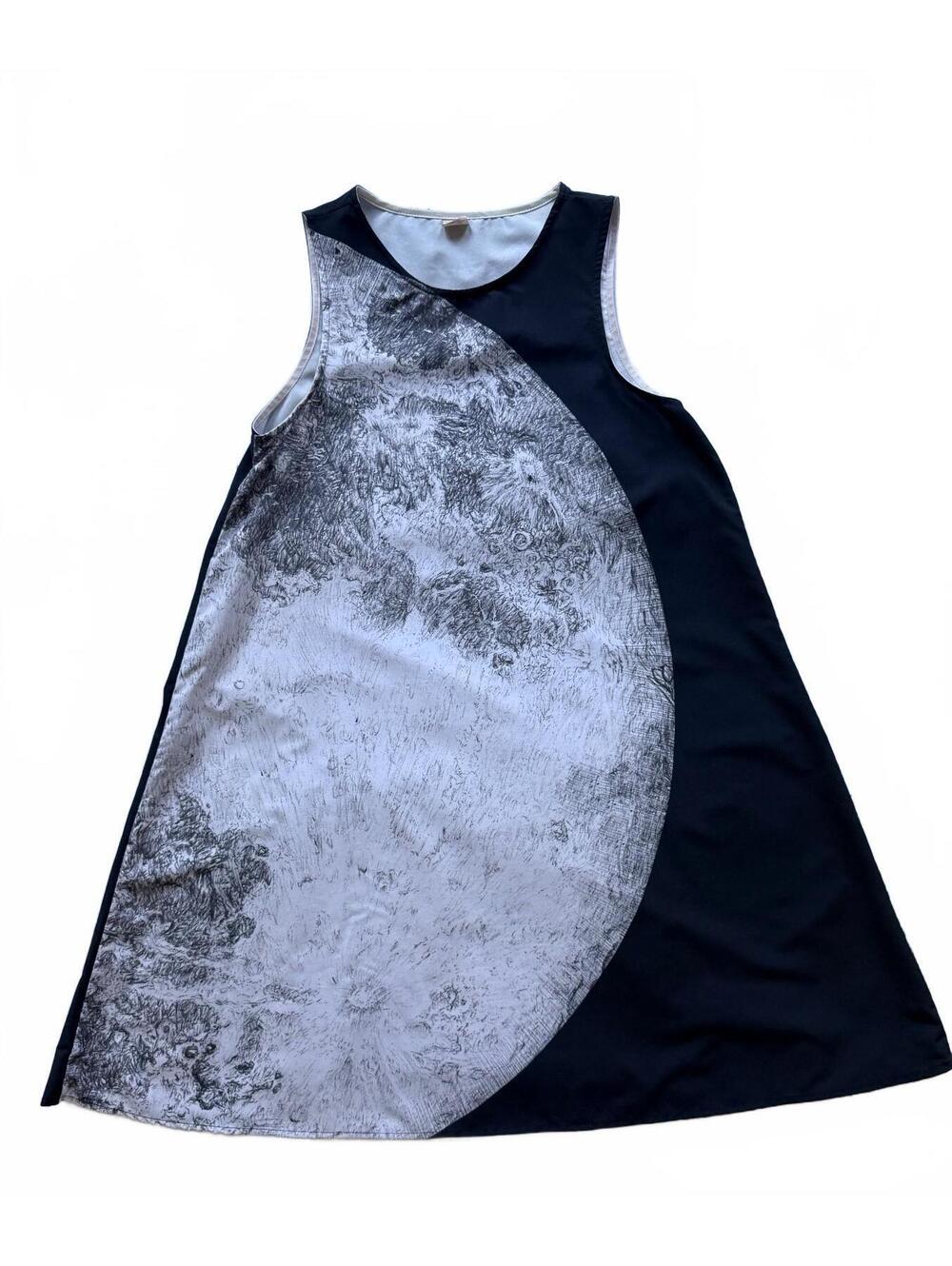 Full Moon Print Black White Swing Dress XS Celestial Graphic